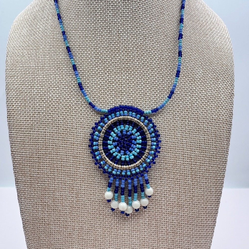 Vintage 90s Seed Beaded Dreamcatcher Necklace Women's Classic Fashion Jewelry - Picture 4 of 8